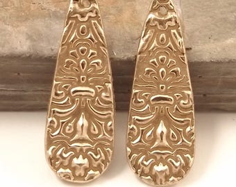 Stamped Bronze Teardrop Pair | Etsy