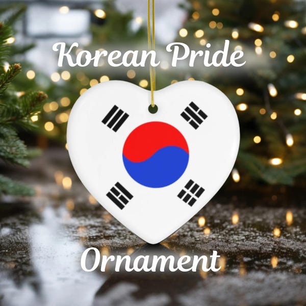 SOUTH KOREA Christmas Ornament Heart Shaped Ornament Flag Heart Ornament Korean Christmas Decor Korean Pride Ornament South Korea Christmas