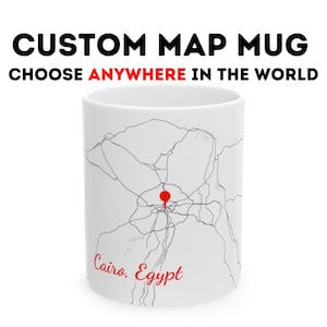 11 Unze Kaffeebecher mit Stadt Land Region Landkarte mit Ort Landkarte Region Reise Geschenk für Abenteurer