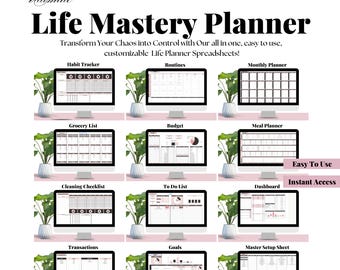 Google Sheet Life Planner / Presupuesto digital, Metas, Planificador de comidas, Rastreador de hábitos, Lista de compras automatizada, Lista de limpieza, Rutinas, Todo en uno