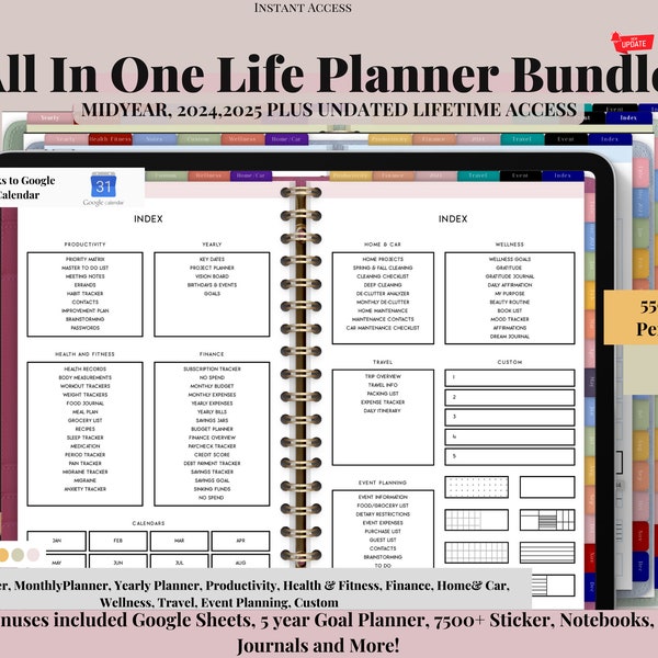 2024, 2025, Undated  Ultimate Digital Planner, GoodNotes Planner, iPad Planner, Android Planner, Hyperlinks planner, ADHD Planner, Family