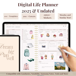 2024, 2025, Undated All-in-One Digital Planner, Weekly, Daily Planner, Notability, Digital Goodnotes Template, Digital Journal, ipad