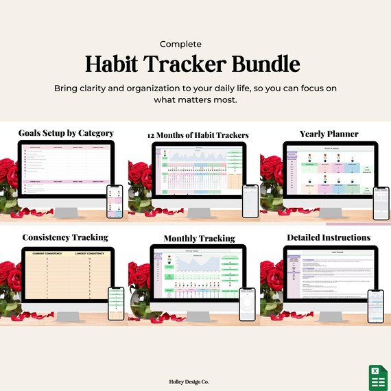 Habit Tracker Spreadsheet | Google Sheets Daily Weekly Monthly Goal Planner | Digital Habit & Personal Growth Productivity Tool