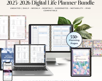 All in One Digital Life Planner Bundle 2025 Undated | GoodNotes iPad Android Planner, Goal and Habit Trackers, Event & Project Planning Gift