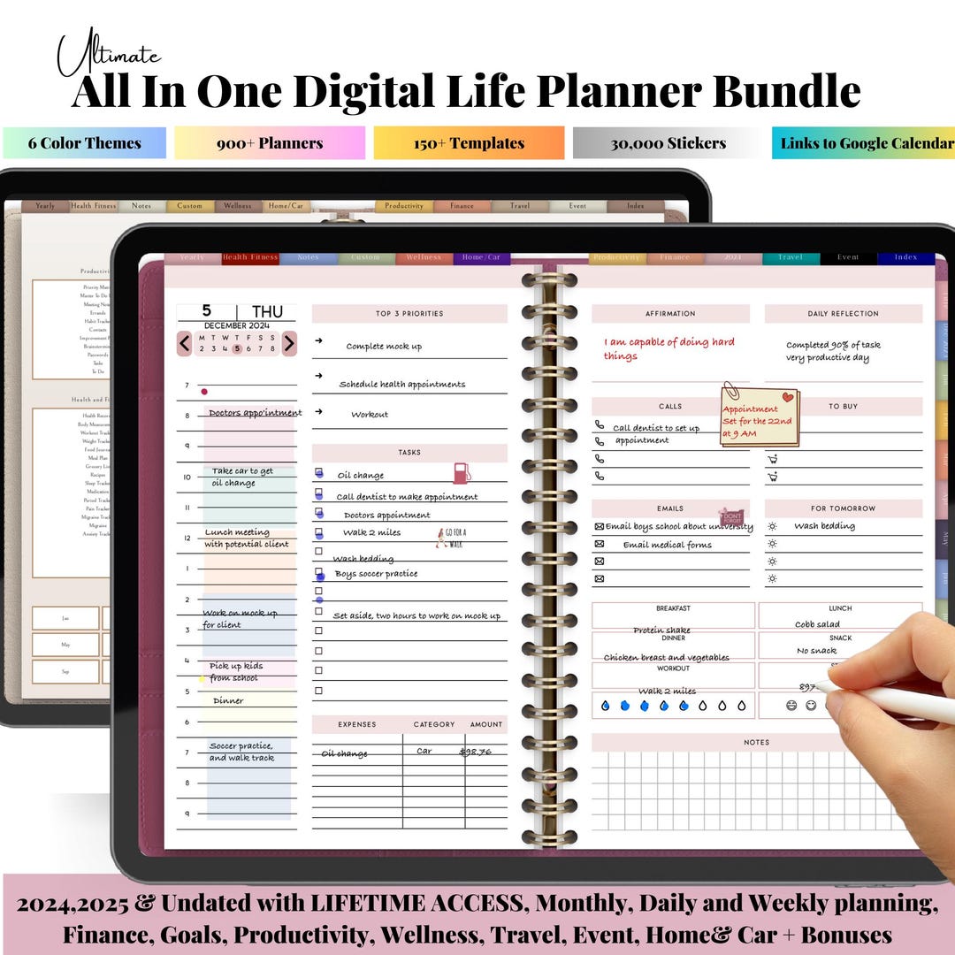 2025 Undated Digital Planner for iPad & Android, All-in-one Hyperlinked ...
