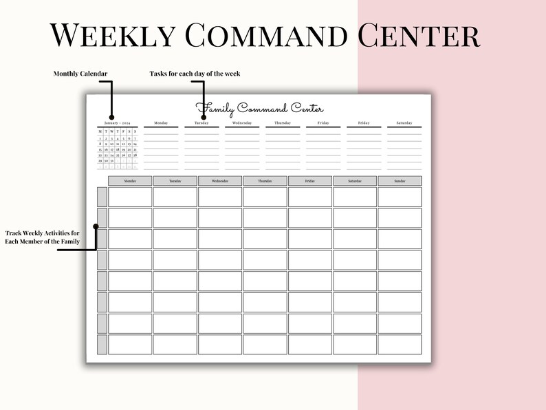 Family Command Center Planner Printable PDF, Meal Planning & Shopping ...