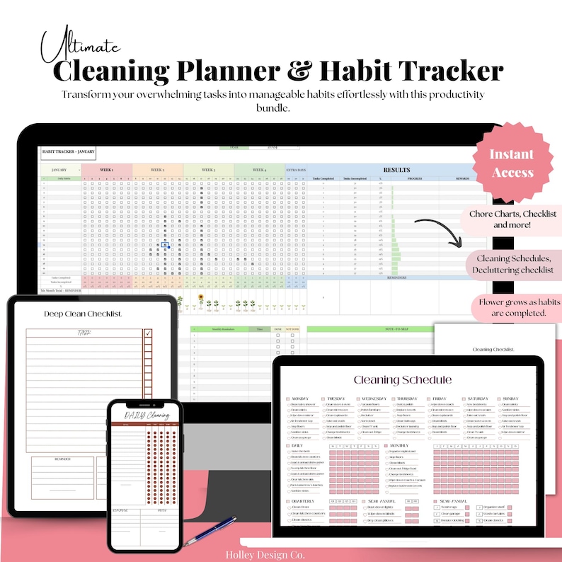 Editable ADHD Cleaning Planner & Habit Tracker Bundle | Google Sheet ...