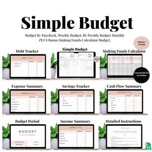 Budget Spreadsheet,Simple Budget, Monthly Budget, Paycheck Budget, Sinking Funds, Debt Tracker, Beginner ,  Biweekly Budget, Google Sheet