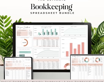 Small Business Bookkeeping Google Sheets| Profit And Loss|Sales Tax, Accounting Template, Balance Sheet, Annual and Monthly Dashboard, Goals