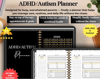 ADHD Autism Planner Digital 2025,2026, 2027, Undated | Anxiety, Sleep & Masking Behavior Tracker for Neurodivergent Families, IEP Journal