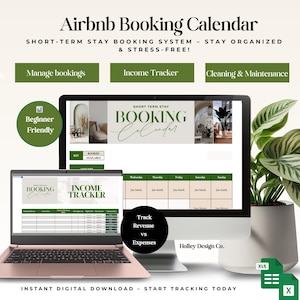 Airbnb Booking Spreadsheet and Host Organizer | Guest Calendar, Income Tracker, Cleaning Log | Google Sheets & Excel Template