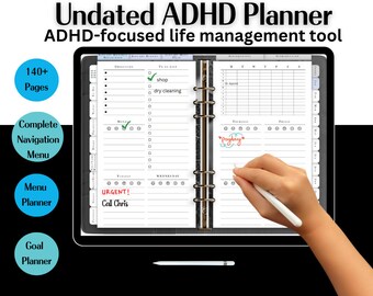 Aumente a eficiência e alcance o sucesso com nosso planejador digital sem data para TDAH | Mais de 140 páginas | Semanal, mensal, orçamento, autocuidado e muito mais