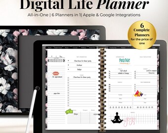 Digital Life Planner Bundle 2025-2027 and Undated Version 6Themes with 30,000+ Stickers