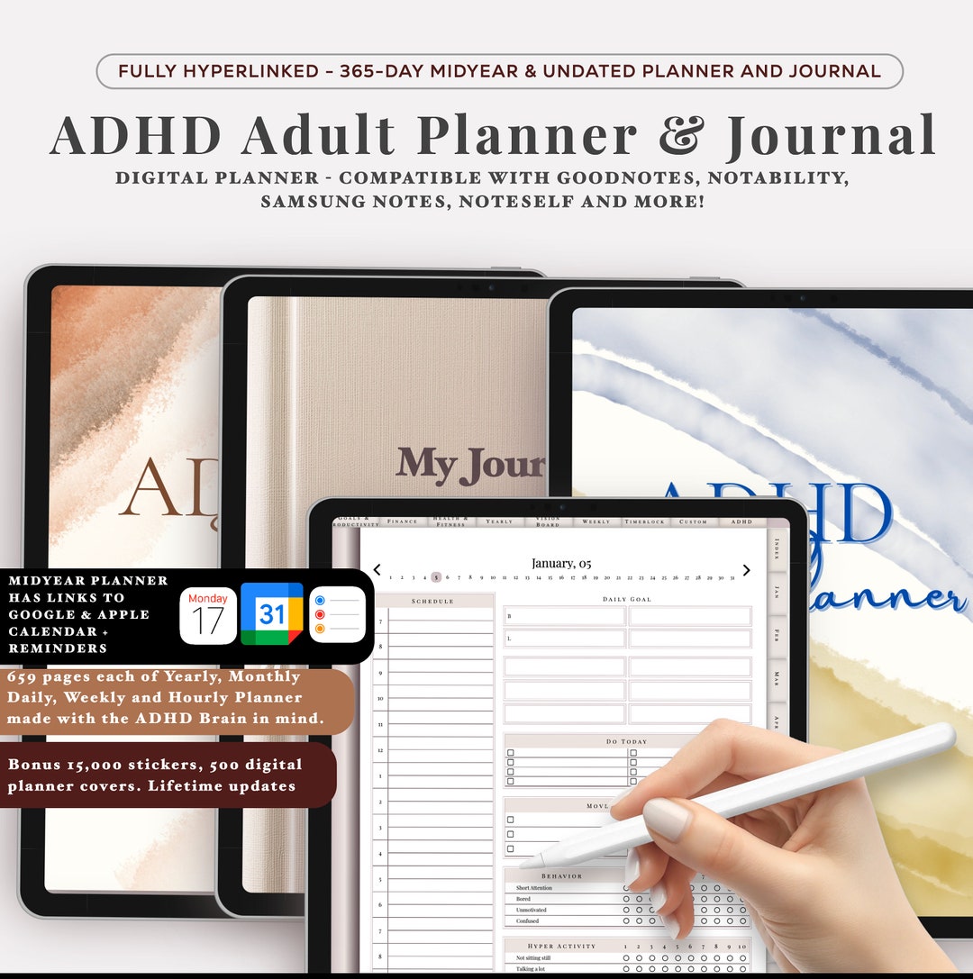 2024 2025 Adhd Digital Planner | Midyear and Undated Planner | Daily ...