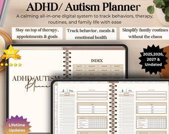 ADHD Autism Planner Digital  2025, 2026, 2027, Undated | Anxiety Sleep & Masking Behavior Tracker for Neurodivergent Families, IEP Journal,