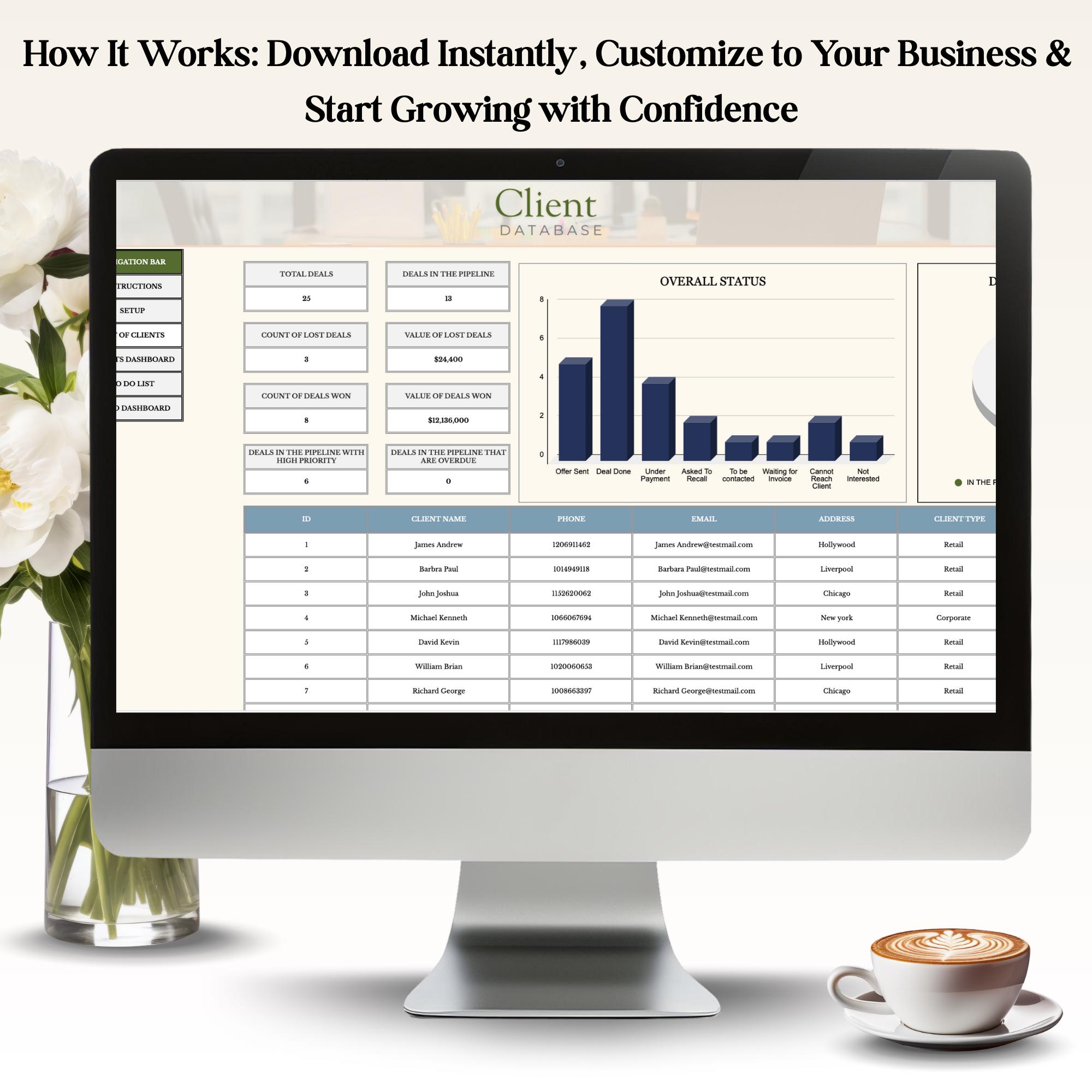 Client Growth Tracker Client Tracker Spreadsheet Template: Complete Client Database & Task ...