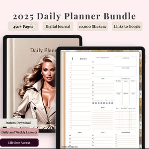 Paquete de plantillas de GoodNotes para agenda digital 2025 para iPad, Android y teléfonos con enlaces a Google Calendar Diario digital diario semanal mensual