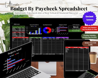 Financial Planner 2025 and Undated Digital Budget Tracker Savings Challenge Debt Payoff Monthly Bill Paycheck Workbook Family Budget Gift