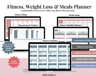 Fitness & Weight Loss Planner Digital Download | Google Sheet Meal Planning, Measurement Tracker, Monthly Calendar, Healthy Eating Organizer