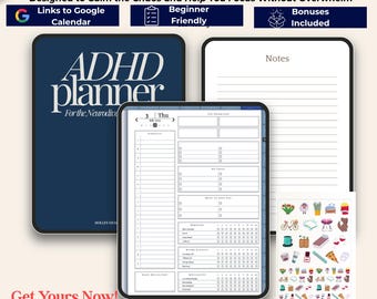 Adult ADHD Digital Planner Midyear 2025, Undated |Daily, Habit, Cleaning Tracker, Editable Journal, Planner Gift for Adults, Project Planner