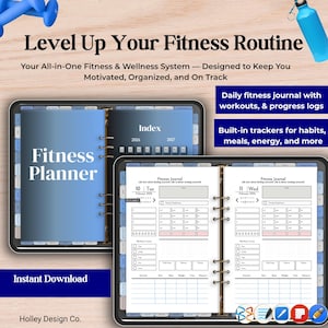 Fitness Planner, Workout Tracker, Food Journal, Digital Wellness Planner for Goodnotes, 2026-27 Fitness Journal, Weight Loss & Health Goals