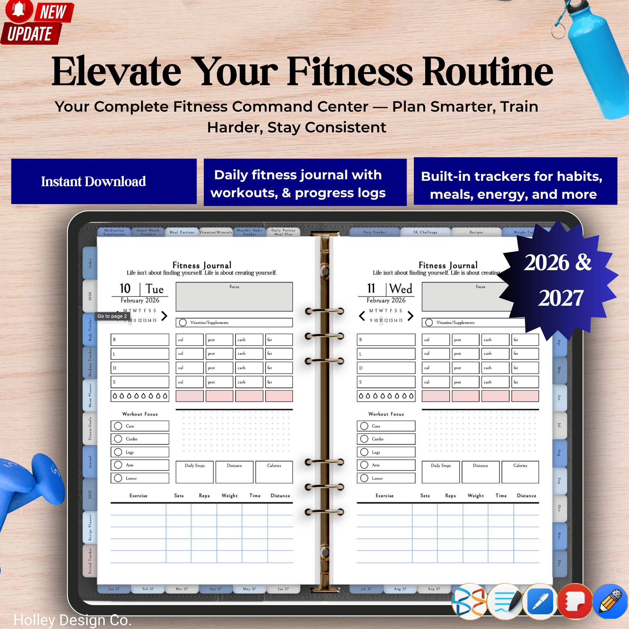 2026-2027Fitness planner| Workout Tracker| Healthy Eating| Menu Plan | Goodnotes| Fitness Journey| Healthy Journey| Fitness Goals and More!