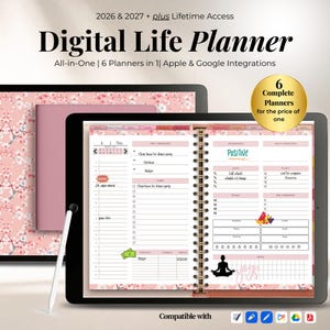 2025, 2026, 2027,  Undated Ultimate Digital Life Planner Bundle 30000+ Stickers,  Budget, Health, Fitness, Travel, Event, Wellness Planner