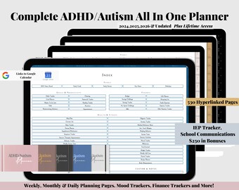 ADHD/Autisme 2024,2025 & ongedateerde plannerbundel, levenslange toegang, Goodnotes Planner, voor ouders en verzorgers, maandelijkse, dagelijkse, wekelijkse pagina's