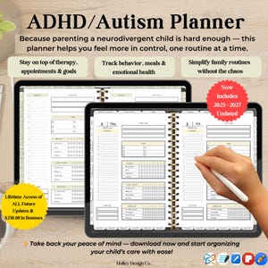 2025-2027 ADHD Autism Planner Digital Daily Schedule Mood and Habit Tracker for Parents of Children with ADHD & Autism, IEP, Meal Planning,