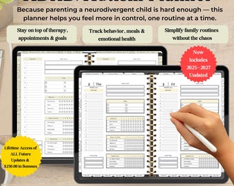2025-2027 ADHD Autism Planner Digital Daily Schedule Mood and Habit Tracker for Parents of Children with ADHD & Autism, IEP, Meal Planning,