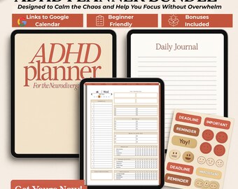 Adhd Digital Planner Undated/ Midyearfor Adults - GoodNotes ADHD Organizer, Daily/Weekly iPad Planner for Focus, Productivity, Journal, gif