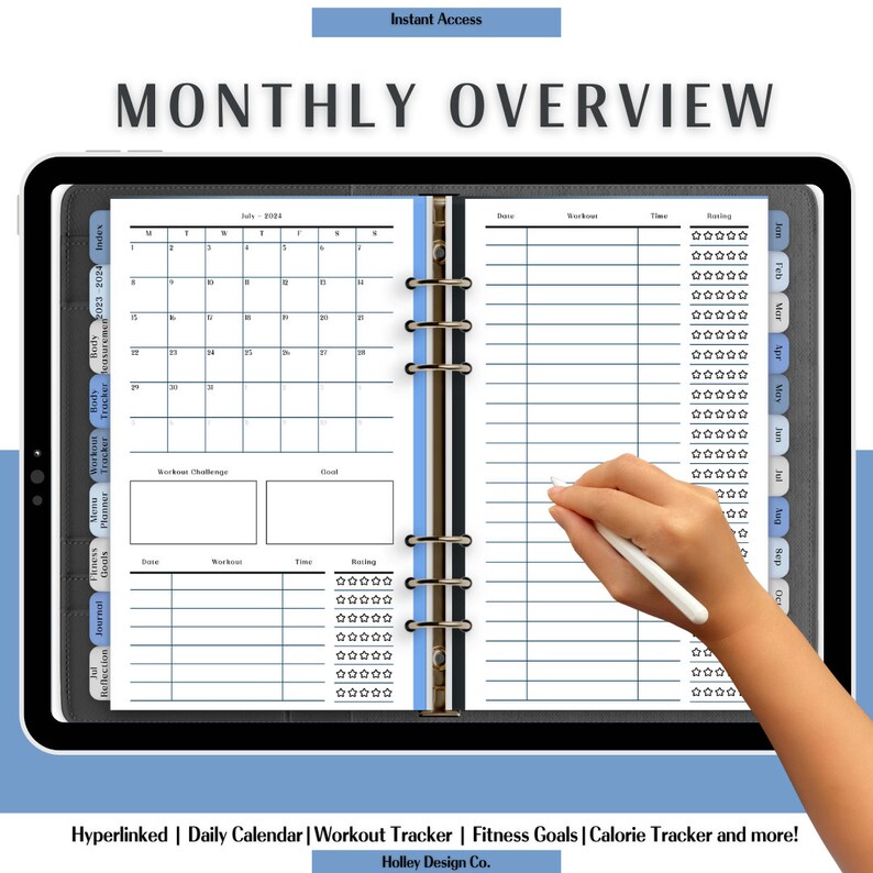 Digital Fitness Planner Workout Tracker Healthy Eating Menu Plan