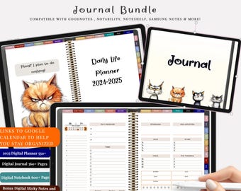 All In One 2025 Digital Planner Funny Cat Calendar Dated Digital Journal Goodnotes Planner Ipad Custom Planner Monthly Weekly Cat Lover Gift