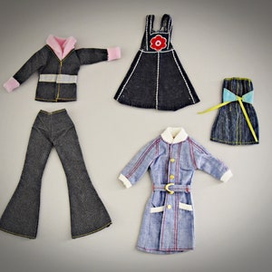 Nice lot of vintage clothing for retro fashion dolls such as Sindy Pedigree, Fleur Otto Simon, Barbie etc. / Mix / 5 pieces / Denim