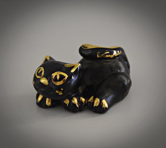 Unique vintage ceramic cat figurine / Romulus Renzo Verzolini / Italian Art / Questa Maiolica / singed