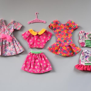 Beautiful lot of summer vintage clothes Barbie with purple label Genuine / Mix / 6 pieces + coat rack / 90s