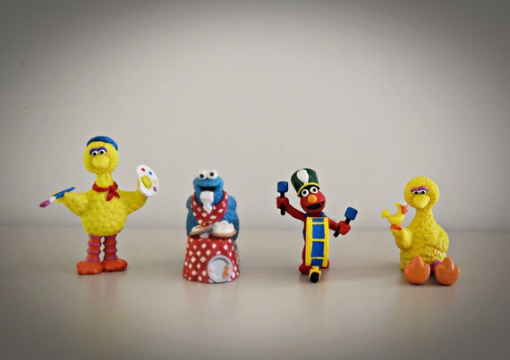 Set of 4 vintage PVC Muppets figurines / Sesame Street / Big Bird / Cookie Monster / Elmo / Applause / Jim Henson / 80s - 90s