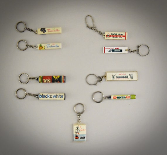 Vintage keychains / advertising / theme candy and chewing gum / 1968 / advertising / set of 9 pieces