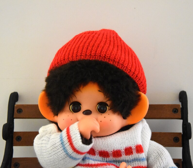 Prachtige vintage Toho Daisuke Monchhichi / 30 cm / Slaapogen / Jongen / schattige outfit in nieuwstaat / Japan / jaren '70 afbeelding 2