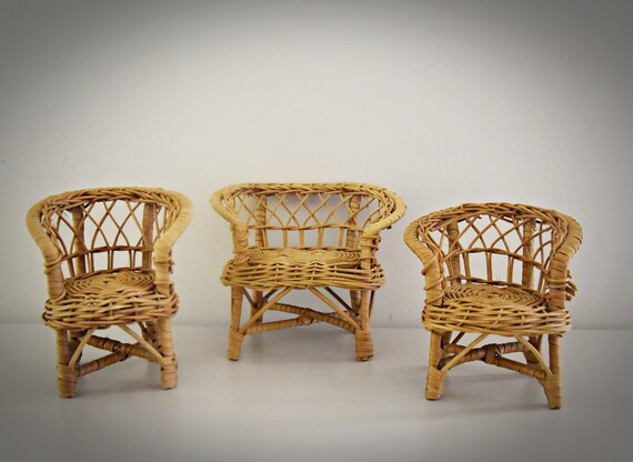 Set of 3 vintage wicker chairs / Rattan / chairs for dolls