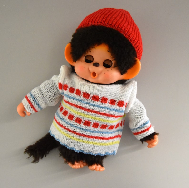 Prachtige vintage Toho Daisuke Monchhichi / 30 cm / Slaapogen / Jongen / schattige outfit in nieuwstaat / Japan / jaren '70 afbeelding 3