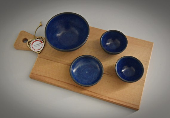 Set of 4 unique hand-turned tapas bowls / dishes / ceramics - stoneware (signed)