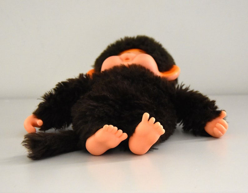 Prachtige vintage Toho Daisuke Monchhichi / 30 cm / Slaapogen / Jongen / schattige outfit in nieuwstaat / Japan / jaren '70 afbeelding 7