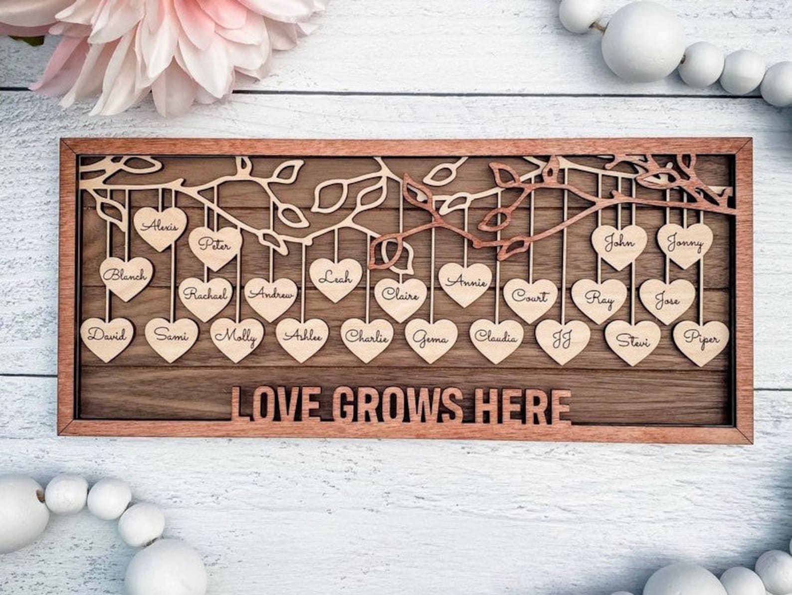 Custom Family Tree Wall Art up to 25 Names in Walnut Wood Home Etsy