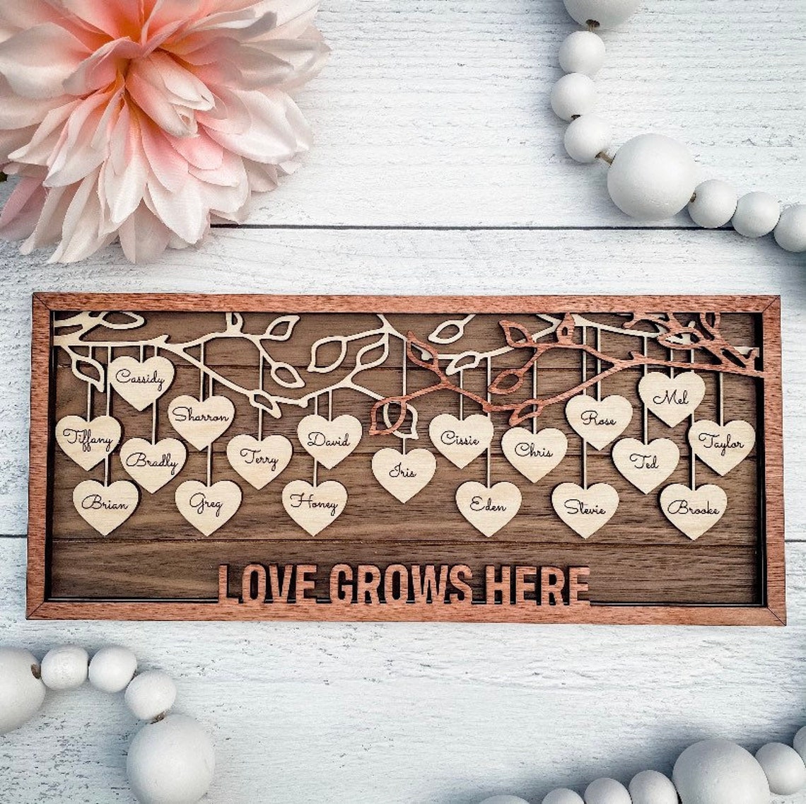 Custom Family Tree Wall Art up to 25 Names in Walnut Wood Home Etsy