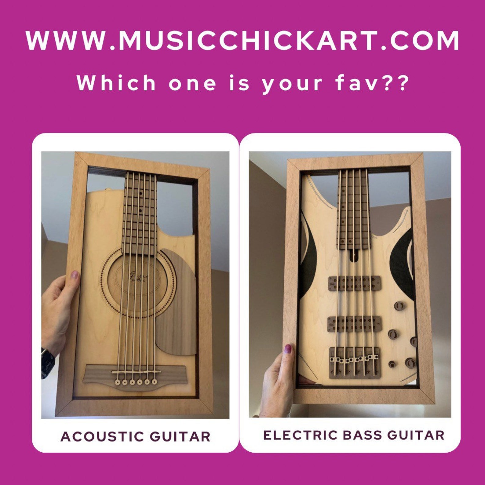 Acoustic Guitar or Bass Guitar Wall Art Decor for Music Fan Etsy