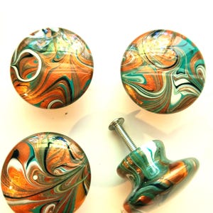 Copper and Teal Fluid Art Resin Coastal Cabinet Knobs Hand Painted Wood Drawer Pulls Luxury Cabinet Knobs