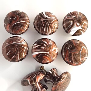 Metallic Copper Silver Fluid Art Wood Knobs Brown Bronze White Swirl Resin Cabinet Pulls Dresser Hardware Set of 6 or 8
