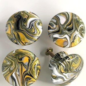 Shimmer Cabinet Knobs Metallic Swirlings Yellow Orange Black Silver White Resin Drawer Pulls Luxury Hardware Hand Painted