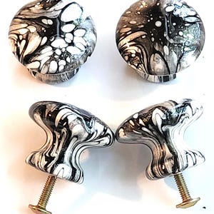 Hand Painted Cabinet Knobs Silver White Black Resin Sealed Outer Space Galaxy Look